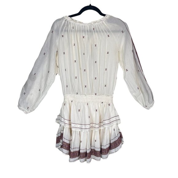 LoveShackFancy Embroidered Popover Ruffle Mini Dress Antique White Size 1 - Picture 8 of 9